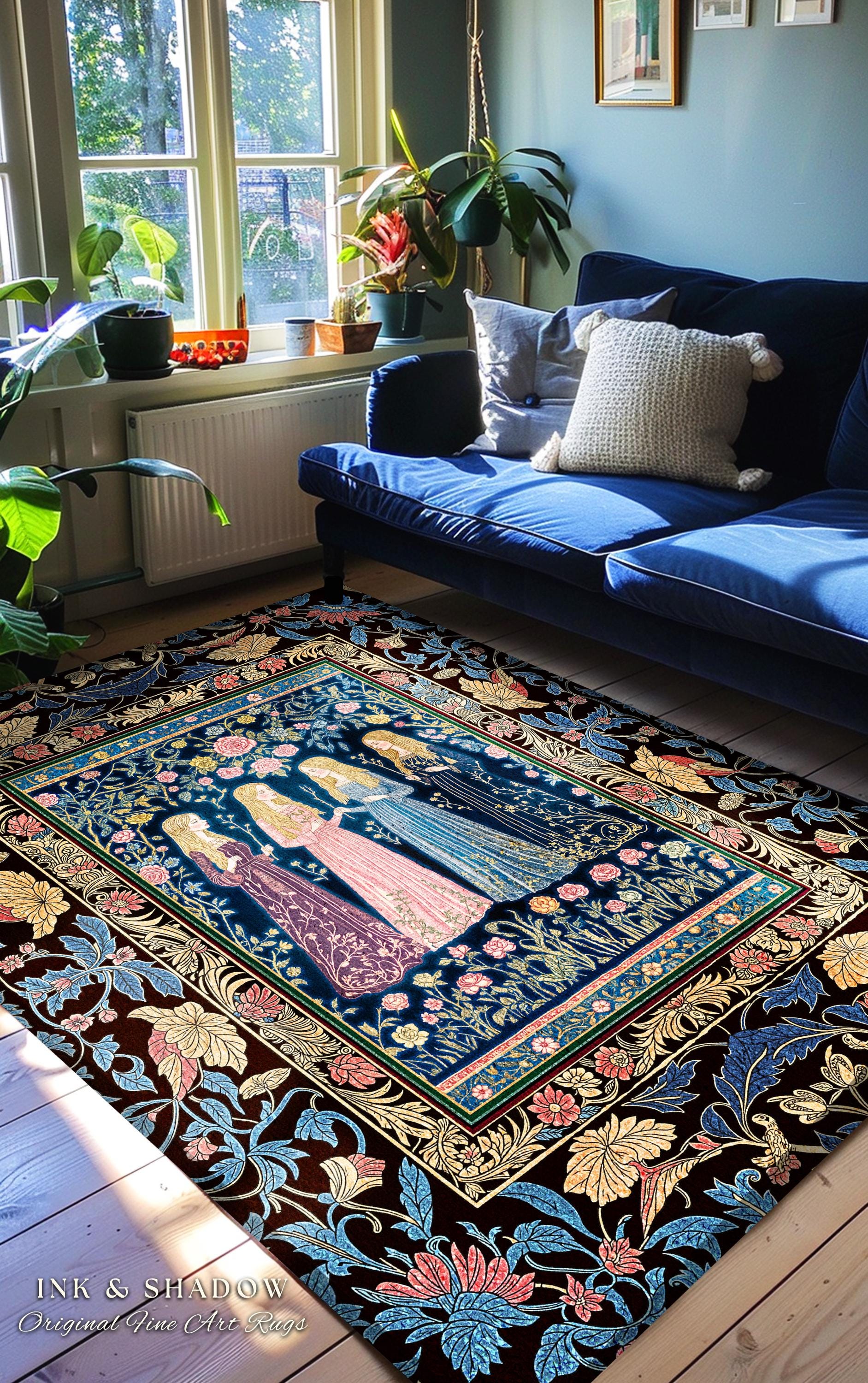 Bohemian Botanical Witch Area Rug | Enchanted Folklore Fairytale Witchcore Floral Medieval Dark Academia Ethereal Goddess Style Bedroom |