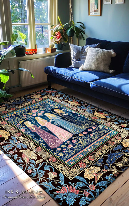 Bohemian Botanical Witch Area Rug | Enchanted Folklore Fairytale Witchcore Floral Medieval Dark Academia Ethereal Goddess Style Bedroom |