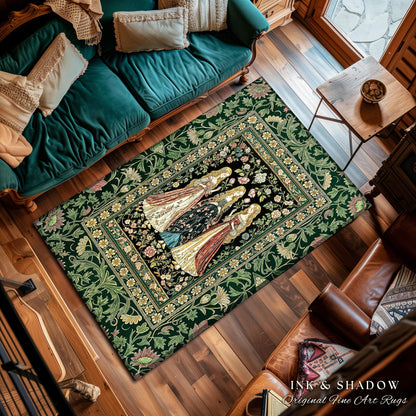 Coven Sisterhood Mystic Area Rug | Witchcore Medieval Folklore Enchanted Botanical Bedroom Accent Celestial Folklore Wiccan Aesthetic Decor