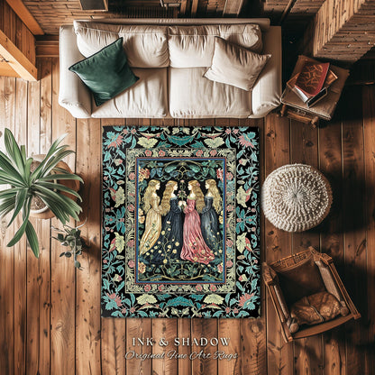 Wiccan Botanical Style Accent Rug | Medieval Celestial Dark Cottagecore Folklore Sisterhood Magic Witchy Bedroom Enchanted Boho Aesthetic |
