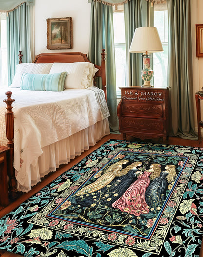 Wiccan Botanical Style Accent Rug | Medieval Celestial Dark Cottagecore Folklore Sisterhood Magic Witchy Bedroom Enchanted Boho Aesthetic |