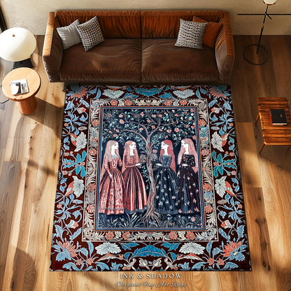 Pastel Fairy Forest Elegant Accent Rug | Druid Medieval Maiden Baroque Aesthetic Magic Decor Celestial Gothic Bedroom Art Nouveau Decor Boho