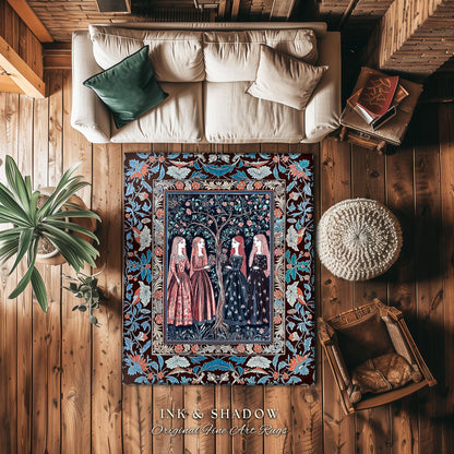 Pastel Fairy Forest Elegant Accent Rug | Druid Medieval Maiden Baroque Aesthetic Magic Decor Celestial Gothic Bedroom Art Nouveau Decor Boho