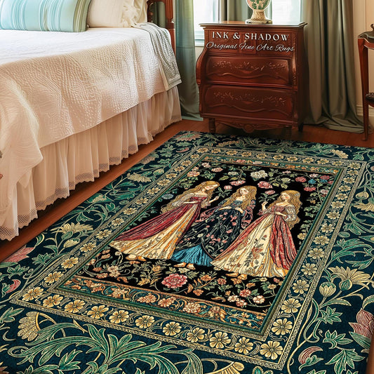 Dark Cottagecore Coven Area Rug | Floral Enchantment Baroque Witch Renaissance Magic Folk Art Bedroom Ethereal Dorm Room Accent Boho Style |