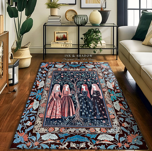 Pastel Fairy Forest Elegant Accent Rug | Druid Medieval Maiden Baroque Aesthetic Magic Decor Celestial Gothic Bedroom Art Nouveau Decor Boho