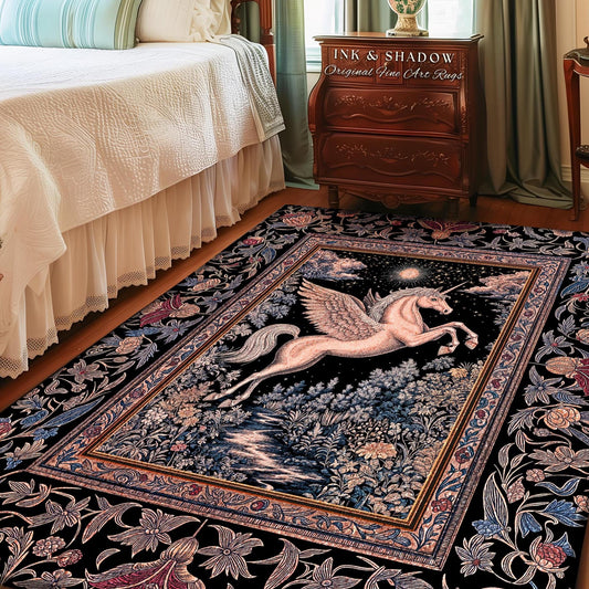 Fairytale Unicorn Fantasy Forest Area Rug | Maximalist Royalcore Decor Pink Castle Theme Gothic Bedroom Pegasus Baroque Fantasy Boho Accent