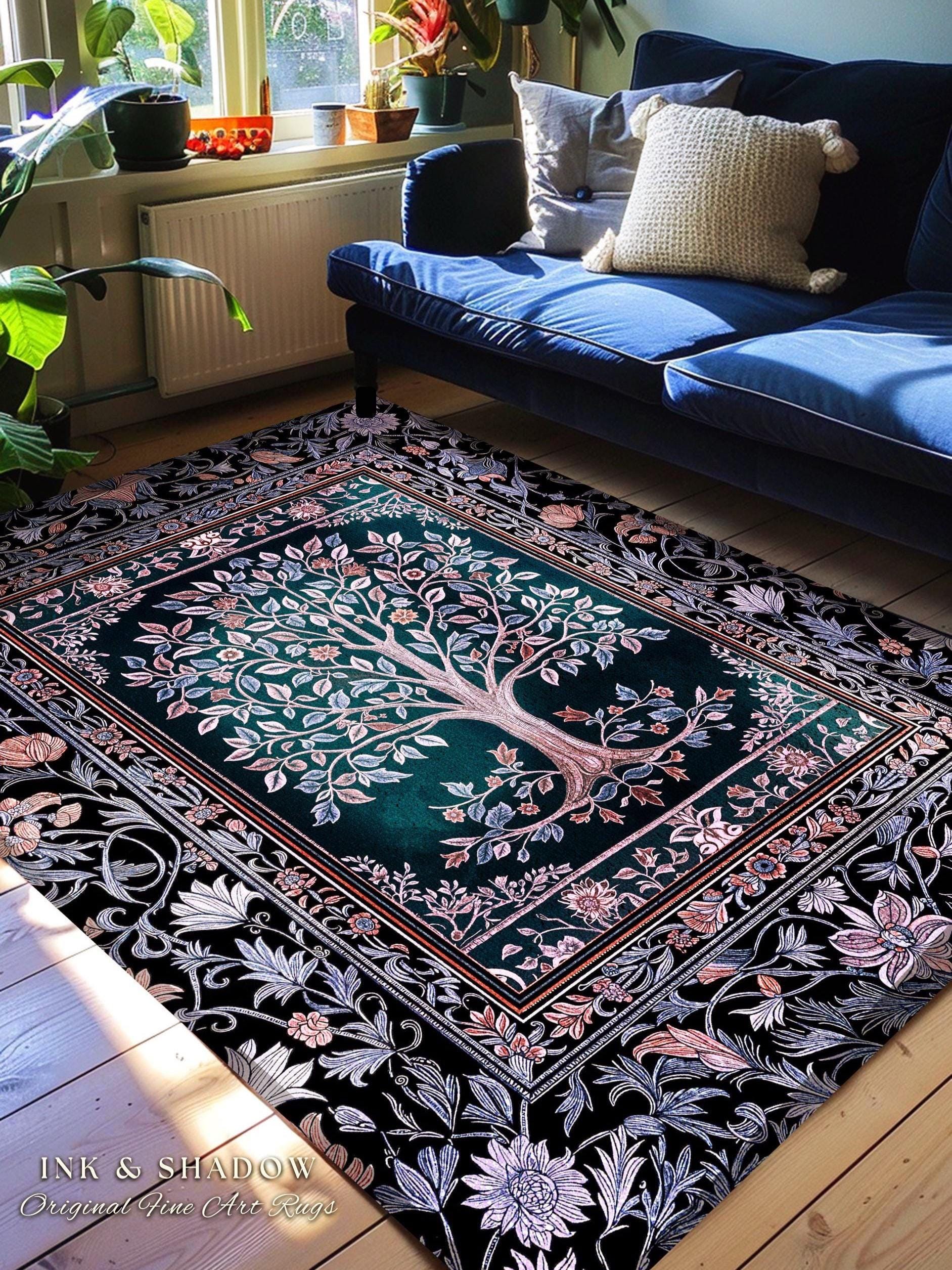 Whimsical Lavender Tree of Life Rug | Pastel Botanical Theme Romantic Cottagecore Decor Medieval Gothic Style Vintage Folk Art Home Accent