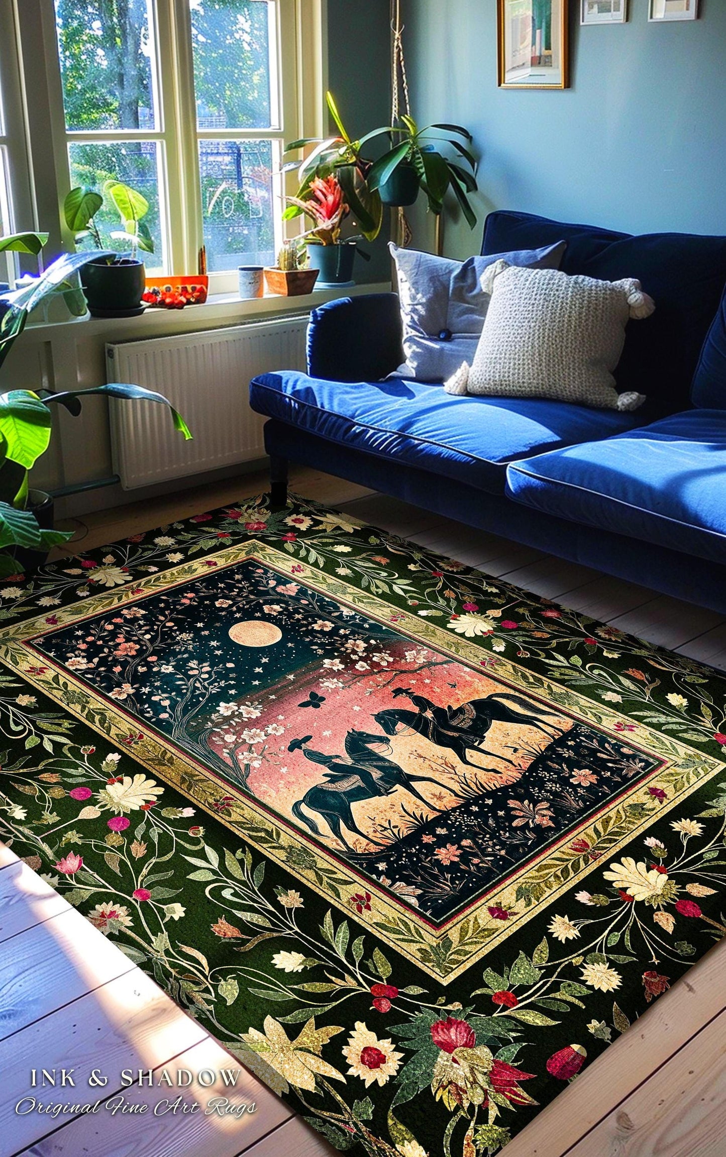 Moonlit Cowboy Rustic Area Rug | Boho Western Cowgirl Ethereal Farmhouse Decor Southwestern Nursery Theme Horse Lover Ethereal Bohemian Rug