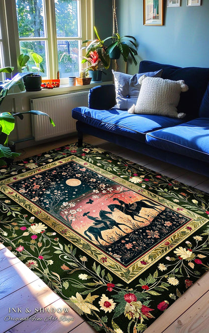 Moonlit Cowboy Rustic Area Rug | Boho Western Cowgirl Ethereal Farmhouse Decor Southwestern Nursery Theme Horse Lover Ethereal Bohemian Rug