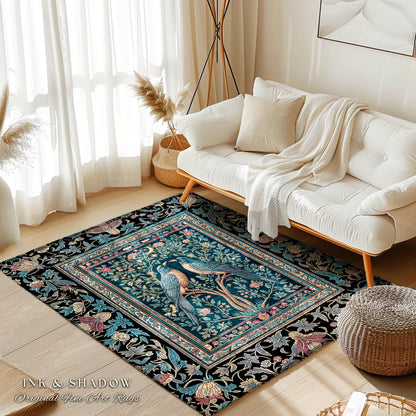 Baroque Celestial Gothic Crow Rug | Dark Academia Victorian Raven Decor Forest Cottagecore Aesthetic Cozy Moody Accent Enchanted Style Room