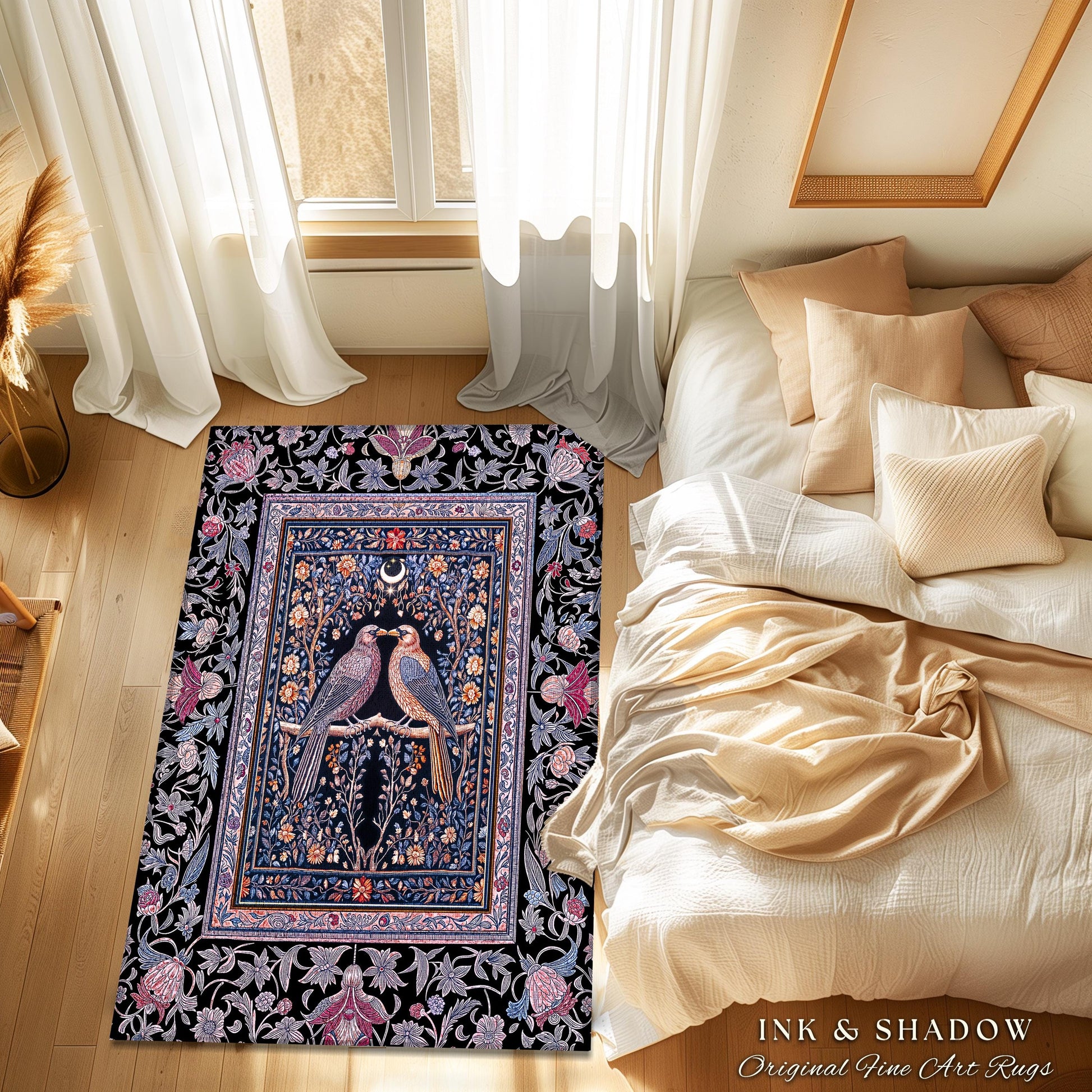 Gothic Victorian Lavender Crow Rug | Baroque Cottagecore Bedroom Accent Whimsical Dark Academia Decor Cozy Enchanted Raven Lovers Fairytale