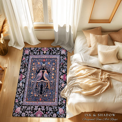 Gothic Victorian Lavender Crow Rug | Baroque Cottagecore Bedroom Accent Whimsical Dark Academia Decor Cozy Enchanted Raven Lovers Fairytale