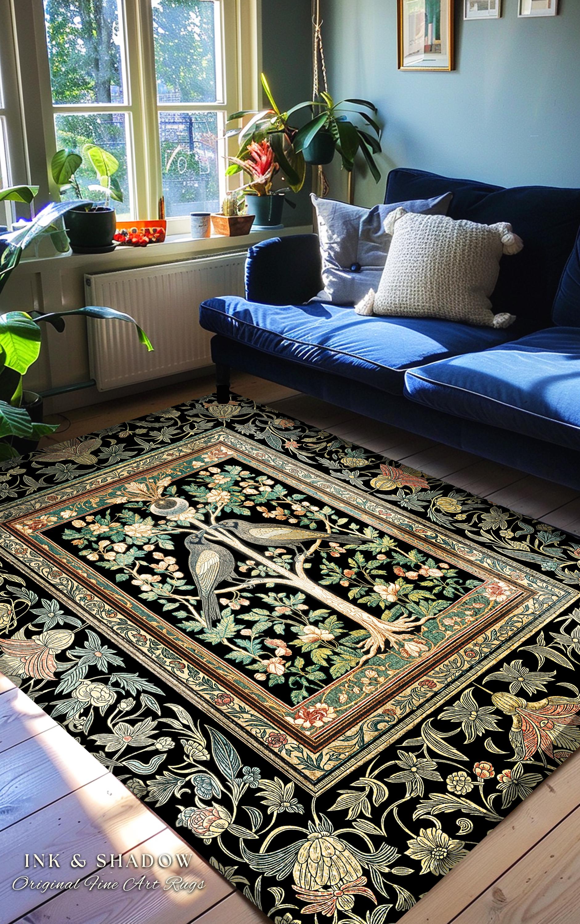 Maximalist Gothic Crowcore Rug | Enchanted Celestial Decor Baroque Forest Accent Cottagecore Cozy Bedroom Dark Academia Inspired Botanical