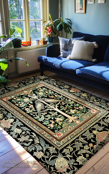 Maximalist Gothic Crowcore Rug | Enchanted Celestial Decor Baroque Forest Accent Cottagecore Cozy Bedroom Dark Academia Inspired Botanical