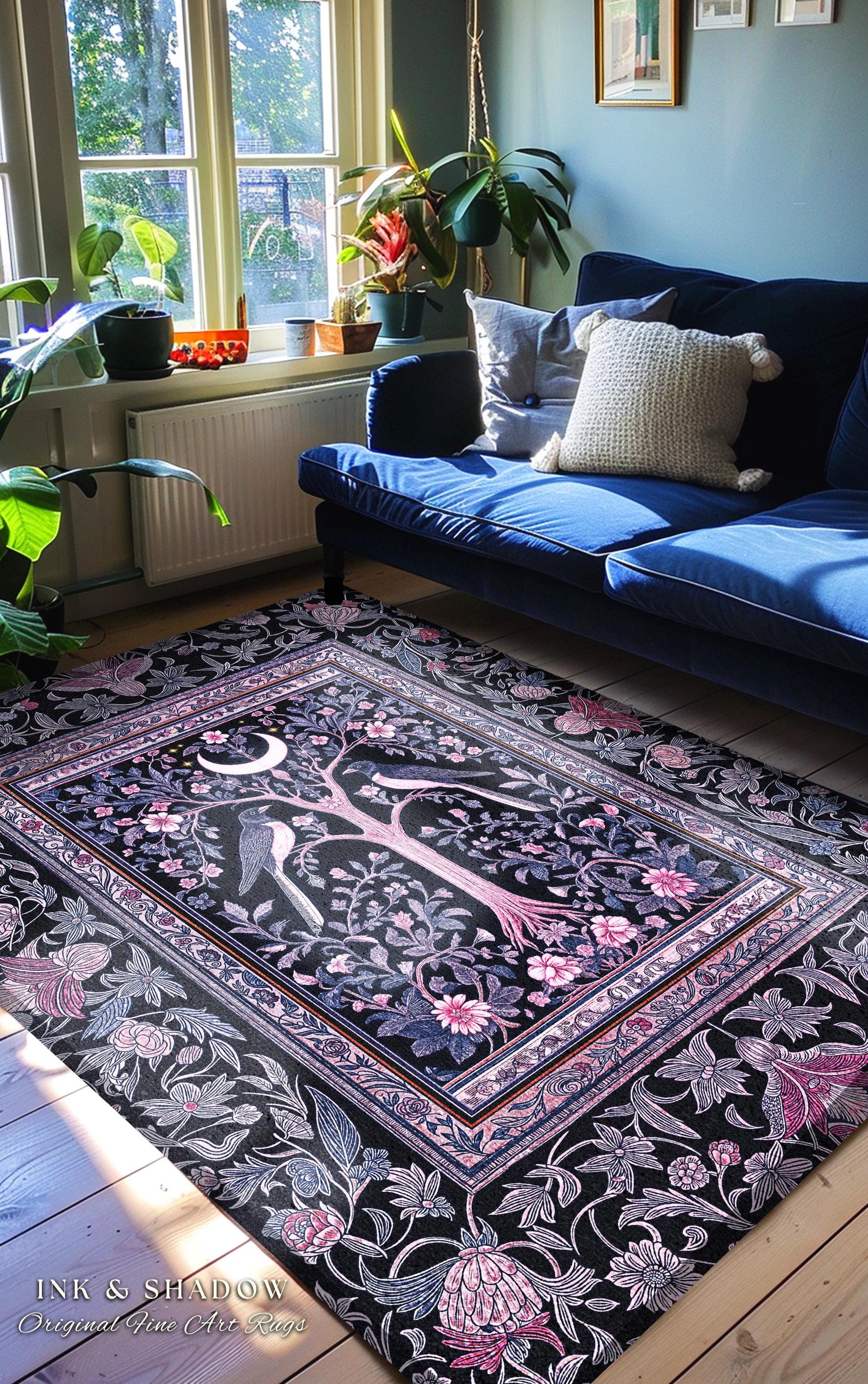 Magpie Ethereal Moon Gothic Rug | Baroque Pastel Purple Celestial Bedroom Accent Victorian Fairytale Inspired Decor Whimsigoth Bedroom Cozy