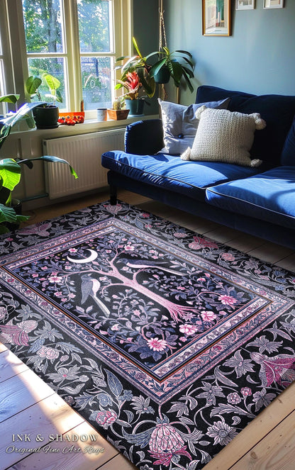 Magpie Ethereal Moon Gothic Rug | Baroque Pastel Purple Celestial Bedroom Accent Victorian Fairytale Inspired Decor Whimsigoth Bedroom Cozy