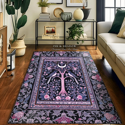 Magpie Ethereal Moon Gothic Rug | Baroque Pastel Purple Celestial Bedroom Accent Victorian Fairytale Inspired Decor Whimsigoth Bedroom Cozy