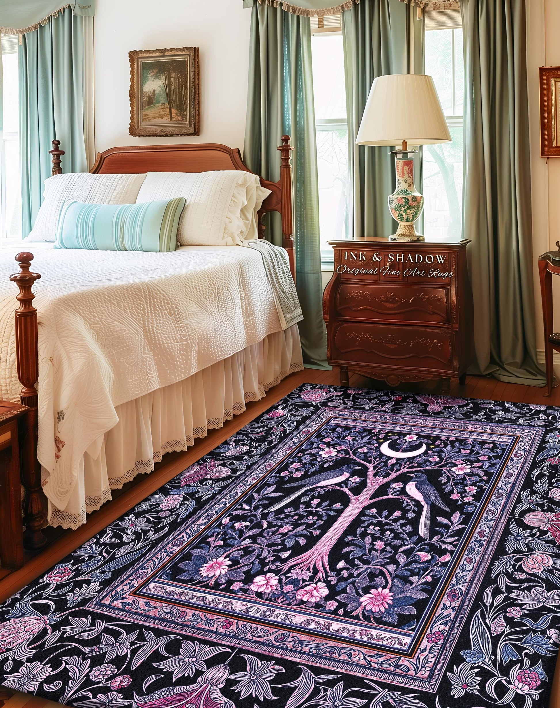 Magpie Ethereal Moon Gothic Rug | Baroque Pastel Purple Celestial Bedroom Accent Victorian Fairytale Inspired Decor Whimsigoth Bedroom Cozy