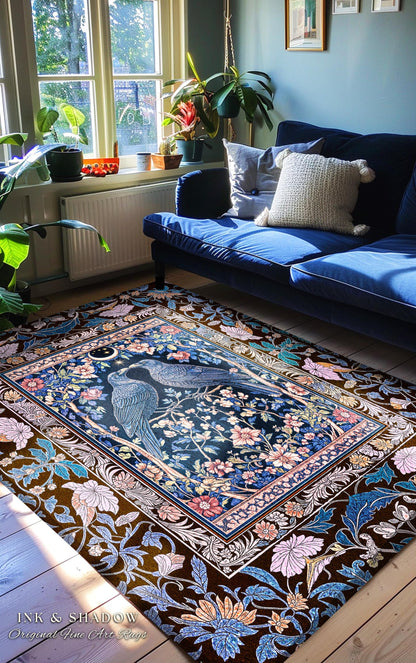Pastel Whimsical Style Raven Rug | Medieval Maximalist Baroque Inspired Cottagecore Home Accent Light Academia Decor Antique Style Bedroom