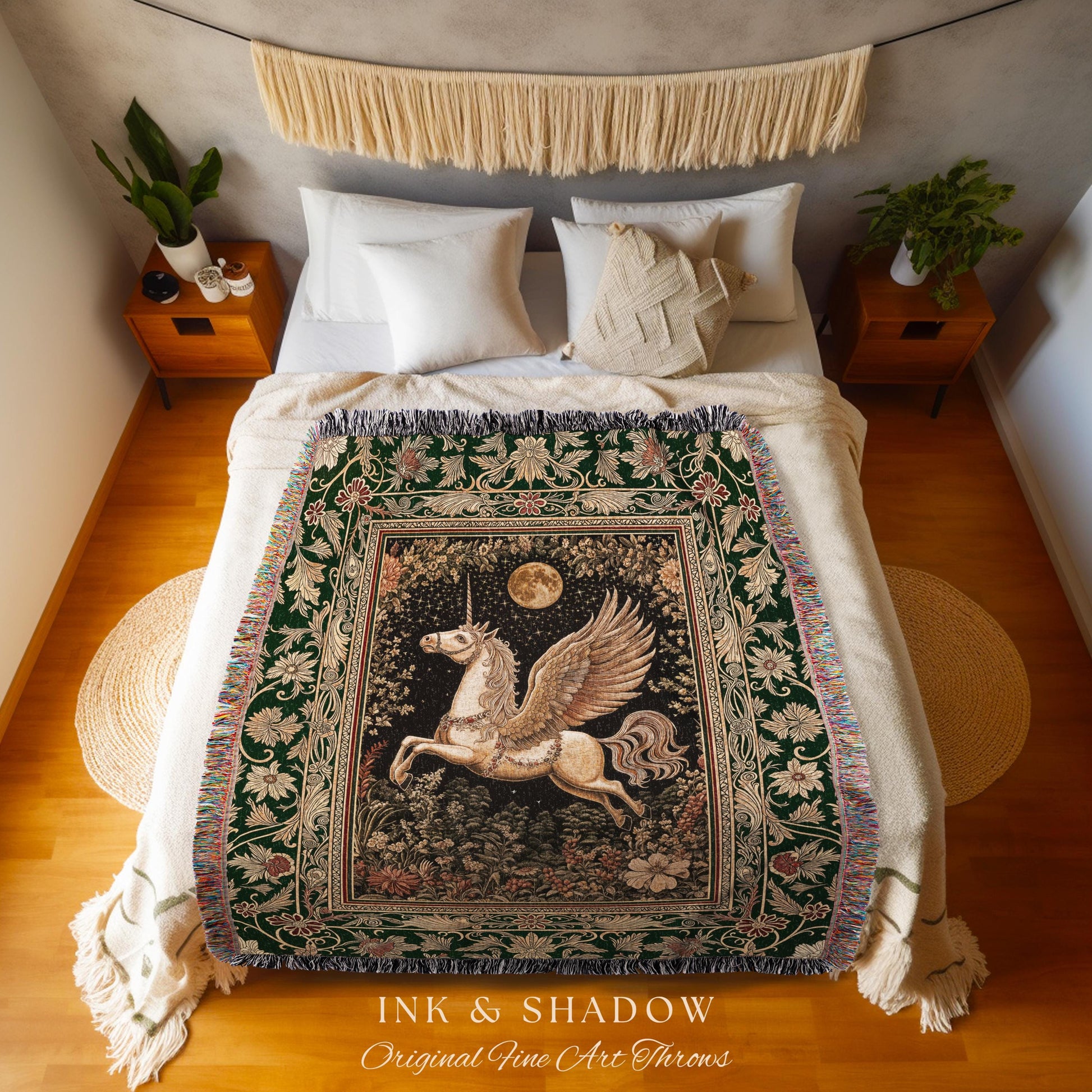 Baroque Flying Unicorn Throw Blanket | Enchanted Forest Pegasus Fairytale Decor Castle Aesthetic Maximalist Regal Tapestry Fantasy Gothic |