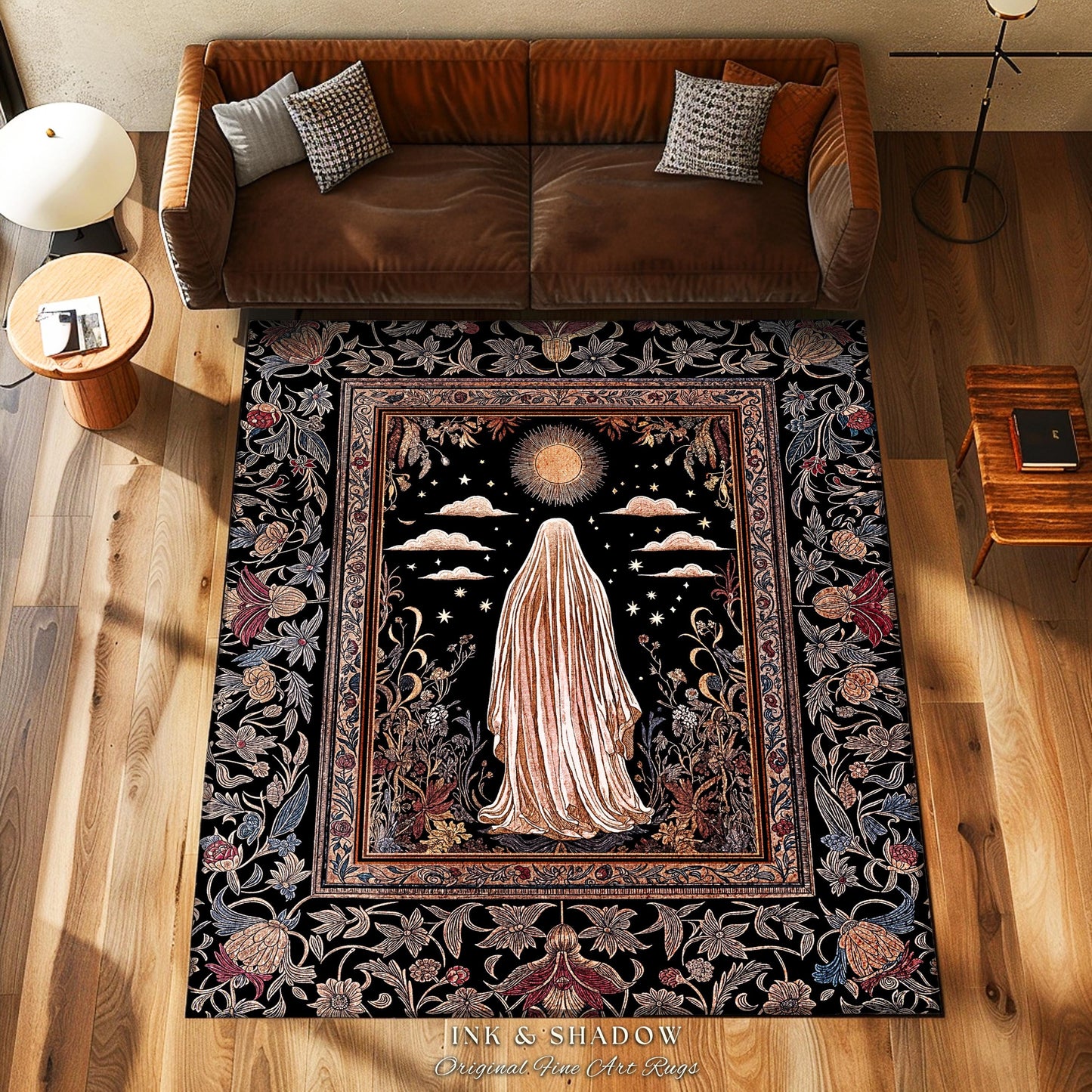 Celestial Garden Spirit Area Rug | Bohemian Halloween Whimsigothic Home Accent Rug Ghost Ornate Gothic Rustic Halloween Home Decor Ethereal