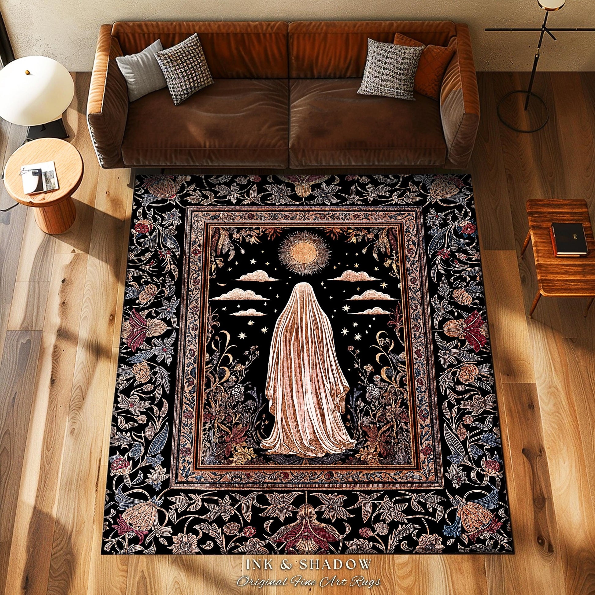 Celestial Garden Spirit Area Rug | Bohemian Halloween Whimsigothic Home Accent Rug Ghost Ornate Gothic Rustic Halloween Home Decor Ethereal