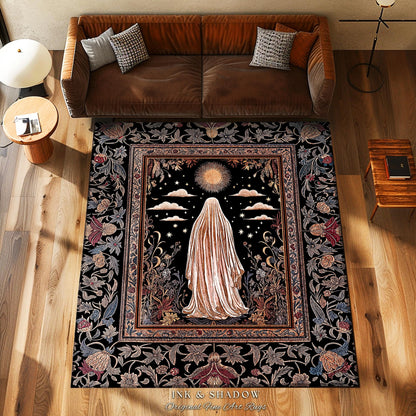 Celestial Garden Spirit Area Rug | Bohemian Halloween Whimsigothic Home Accent Rug Ghost Ornate Gothic Rustic Halloween Home Decor Ethereal
