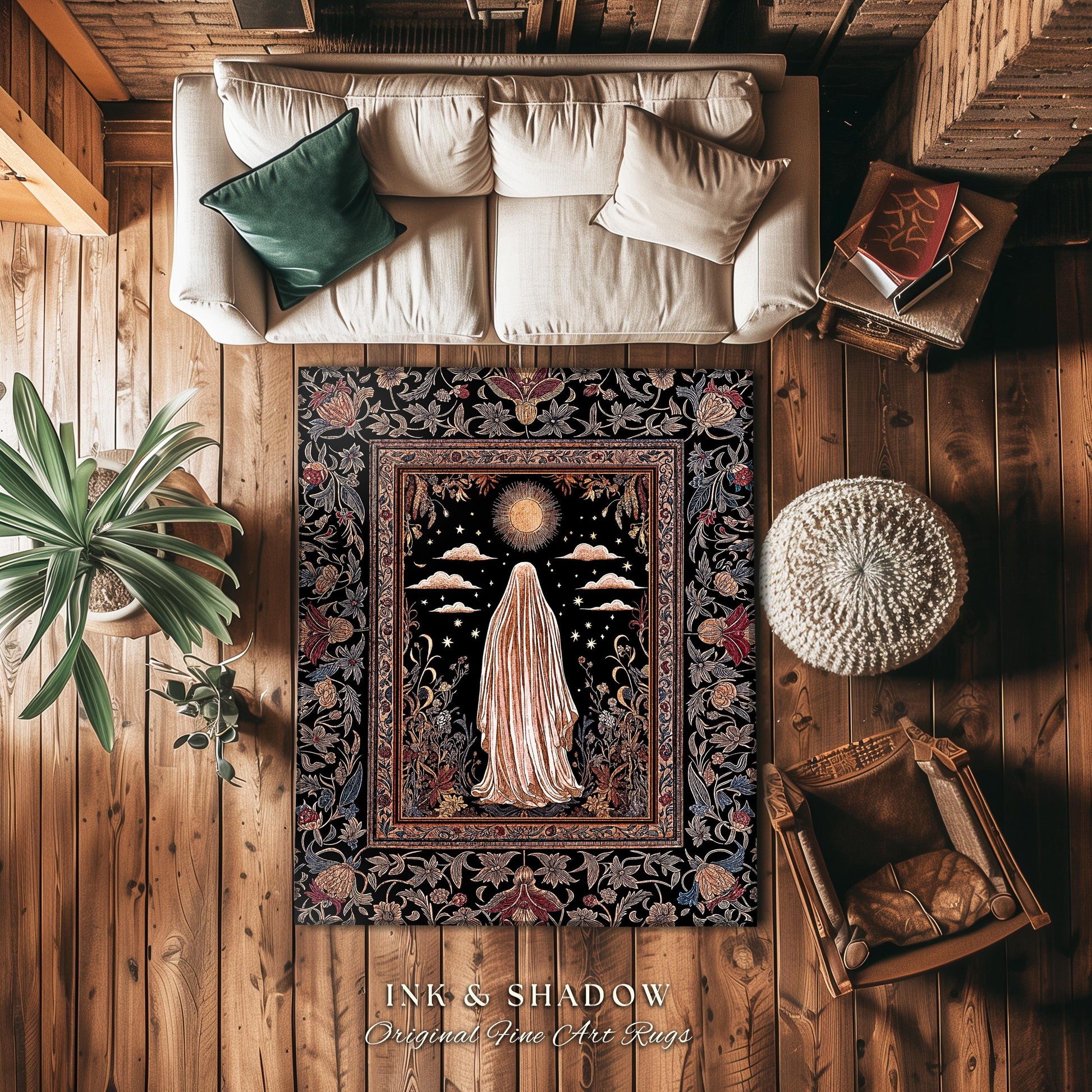 Celestial Garden Spirit Area Rug | Bohemian Halloween Whimsigothic Home Accent Rug Ghost Ornate Gothic Rustic Halloween Home Decor Ethereal