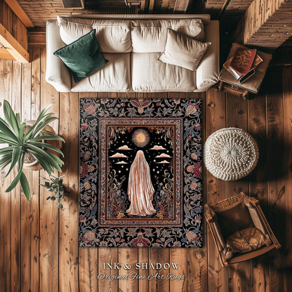 Celestial Garden Spirit Area Rug | Bohemian Halloween Whimsigothic Home Accent Rug Ghost Ornate Gothic Rustic Halloween Home Decor Ethereal