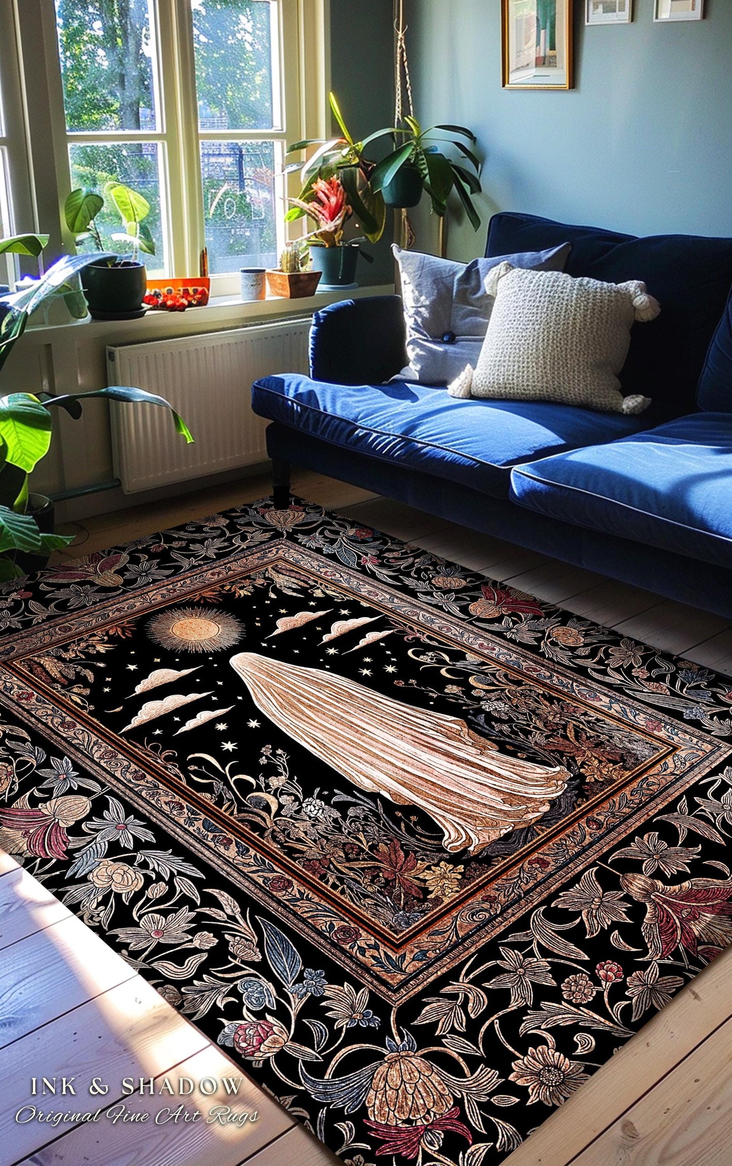Celestial Garden Spirit Area Rug | Bohemian Halloween Whimsigothic Home Accent Rug Ghost Ornate Gothic Rustic Halloween Home Decor Ethereal