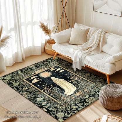 Whimsical Sky Spirit Area Rug | Ethereal Ghost Accent Halloween Floral Decor Cottagecore Whimsigoth Bohemian Botanical Dark Academia Style |