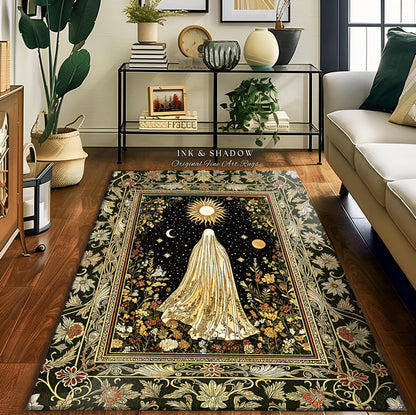Sun Moon Spirit Ghost Accent Rug | Floral Halloween Whimsigoth Decor Cottagecore Area Rug Gothic Home Accent Spooky Season Botanical Cozy |