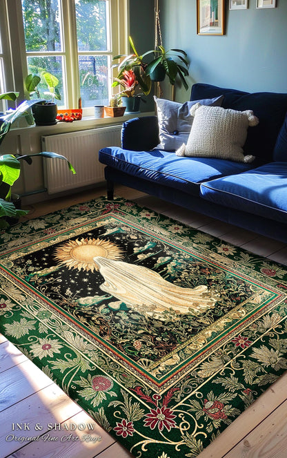 Botanical Meadow Ghost Area Rug | Baroque Floral Cottagecore Home Accent Halloween Theme Whimsigoth Decor Gothic Accent Tarot Aesthetic Rug