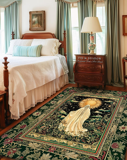 Botanical Meadow Ghost Area Rug | Baroque Floral Cottagecore Home Accent Halloween Theme Whimsigoth Decor Gothic Accent Tarot Aesthetic Rug