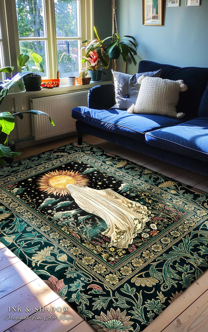 Autumn Harvest Spirit Ghost Rug | Cottagecore Halloween Floral Aesthetic Home Decor Whimsigoth Gothic Accent Botanical Cozy Witchy Area Rug