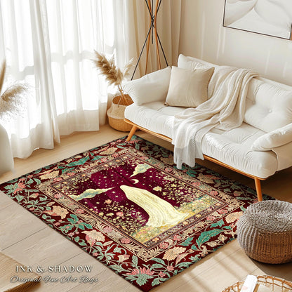Celestial Nightfall Mystic Ghost Rug | Ethereal Witchy Cottagecore Accent Rug Whimsigoth Gothic Decor Botanical Vintage Aesthetic Pastel |
