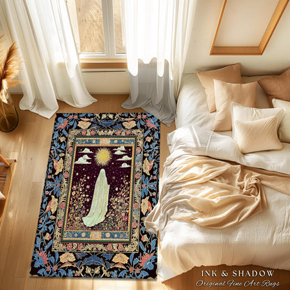 Gothic Sunlit Ghost Accent Rug | Whimsigothic Cottagecore Area Rug Home Decor Halloween Spirit Floral Mysticism Witchy Bedroom Accent Tarot
