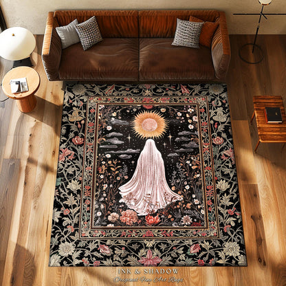 Ethereal Rose Garden Ghost Rug | Pastel Floral Accent Rug Halloween Aesthetic Cottagecore Whimsigoth Romantic Goth Decor Celestial Witchy |