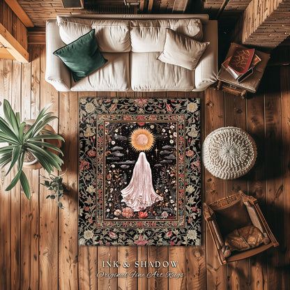 Ethereal Rose Garden Ghost Rug | Pastel Floral Accent Rug Halloween Aesthetic Cottagecore Whimsigoth Romantic Goth Decor Celestial Witchy |