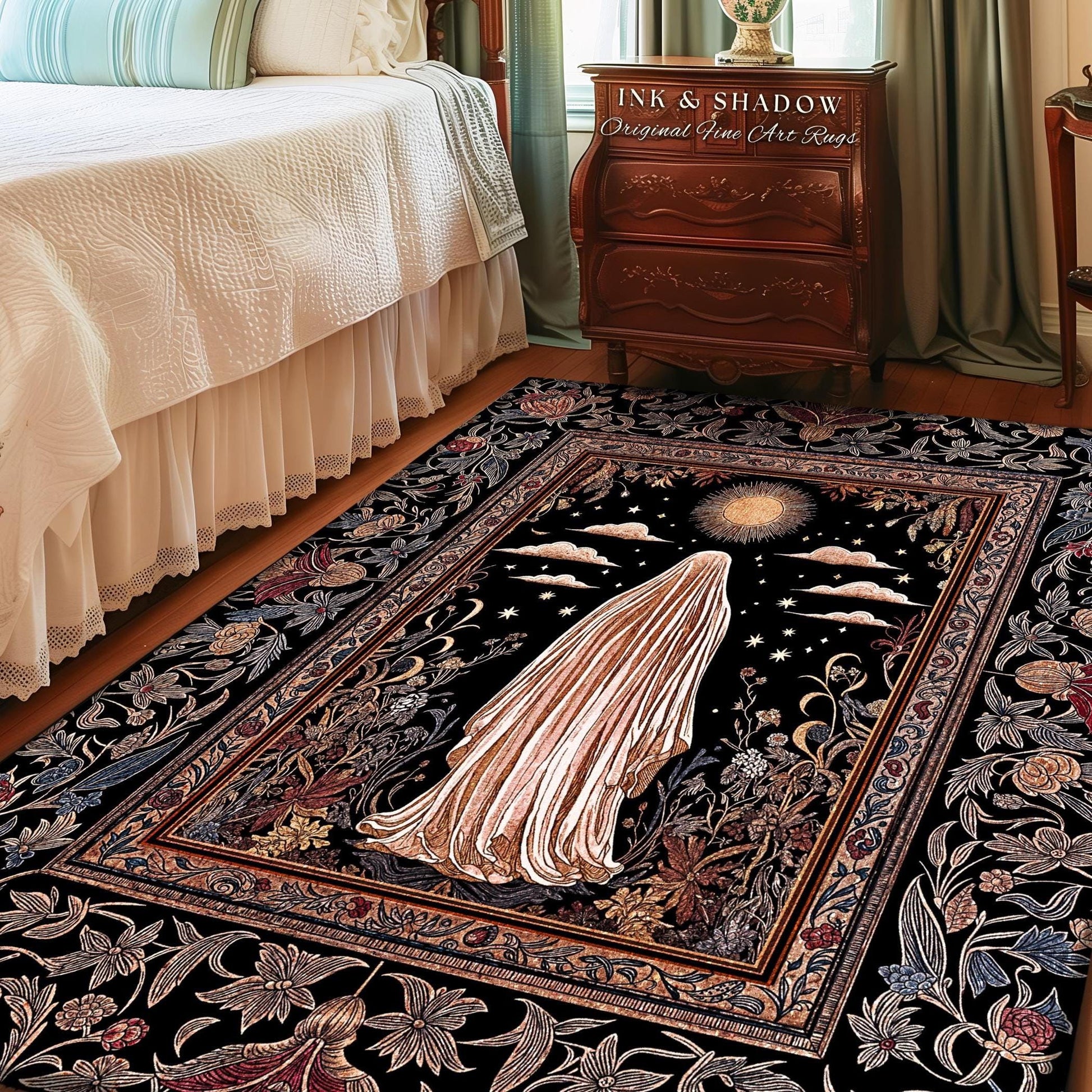 Celestial Garden Spirit Area Rug | Bohemian Halloween Whimsigothic Home Accent Rug Ghost Ornate Gothic Rustic Halloween Home Decor Ethereal