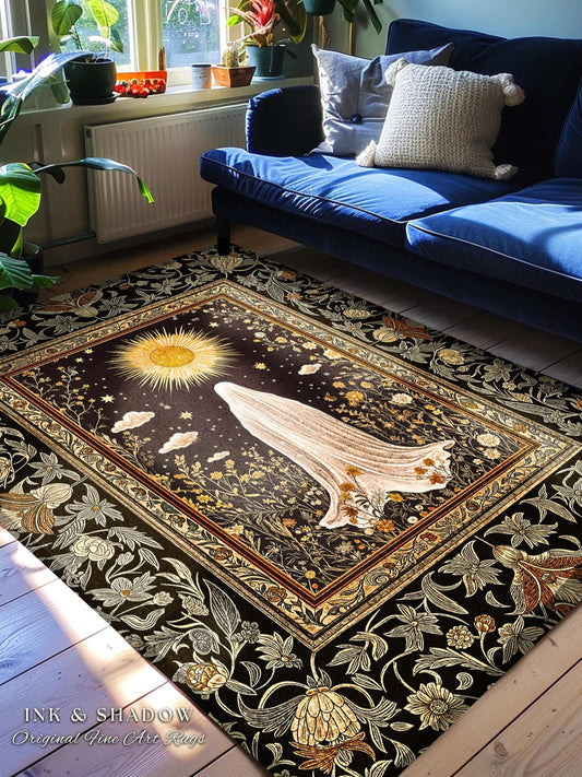 Golden Hour Mystic Ghost Rug | Autumn Floral Aesthetic Area Rug Halloween Decor Whimsigoth Cottagecore Spirit Home Decor Witchy Theme Accent