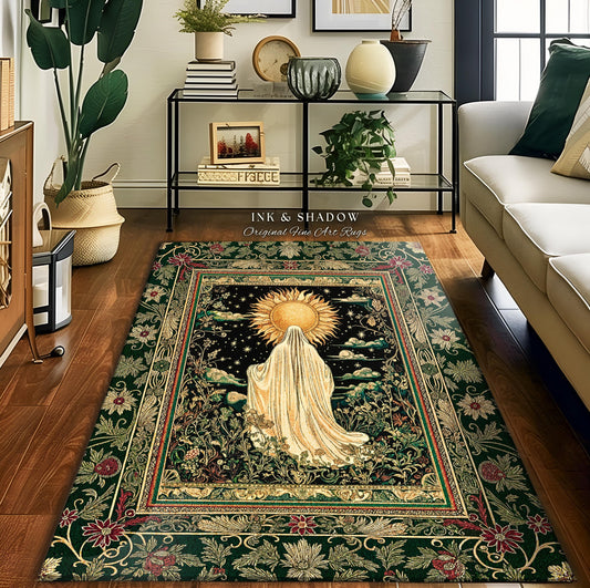 Botanical Meadow Ghost Area Rug | Baroque Floral Cottagecore Home Accent Halloween Theme Whimsigoth Decor Gothic Accent Tarot Aesthetic Rug