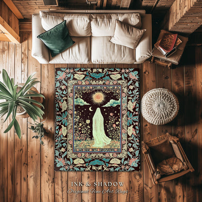 Earth Spirit Mystic Floral Ghost Rug | Cottagecore Home Decor Whimsigoth Decor Sunlit Pastel Accent Botanical Season Witchy Vintage Style |