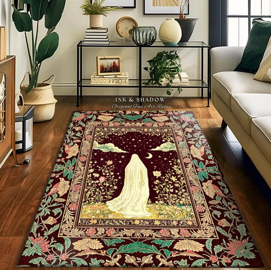 Celestial Nightfall Mystic Ghost Rug | Ethereal Witchy Cottagecore Accent Rug Whimsigoth Gothic Decor Botanical Vintage Aesthetic Pastel |