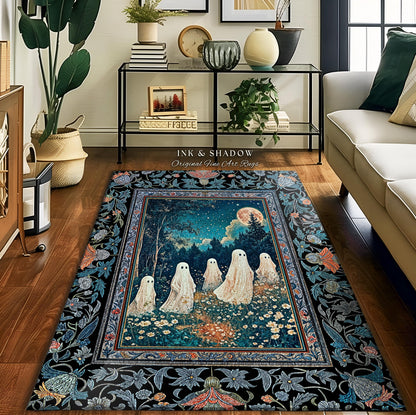 Dark Forest Spirits Ethereal Area Rug | Whimsigothic Aesthetic Halloween Decor Floral Gothic Maximalist Mystic Cottagecore Witchy Accent |
