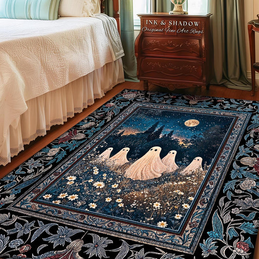 Midnight Gathering Mystical Ghost Rug | Gothic Halloween Accent Rug Whimsigoth Floral Dark Cottagecore Maximalist Mystic Decor Full Moon Art