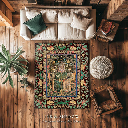 Pastel Witchy Skeleton Couple Area Rug | Dark Academia Whimsical Fantasy Occult Spooky Gothic Couple Bedroom Accent Wiccan Dark Aesthetic |