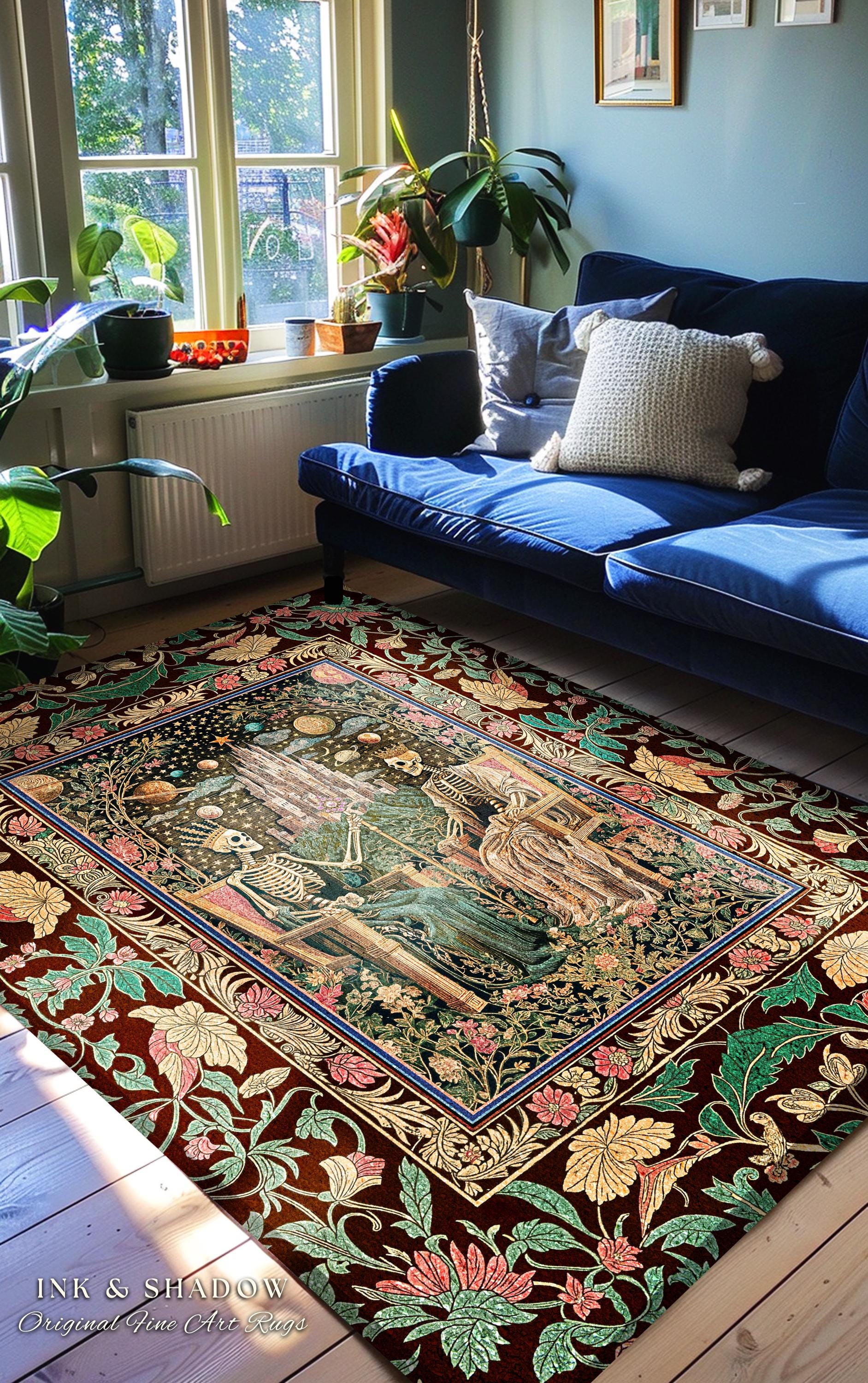 Pastel Witchy Skeleton Couple Area Rug | Dark Academia Whimsical Fantasy Occult Spooky Gothic Couple Bedroom Accent Wiccan Dark Aesthetic |