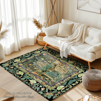 Castle Skeleton Couple Gothic Rug | Regal Regency Victorian Baroque King and Queen Skeletons Celestial Fantasy Mystical Accent Macabre Vibe