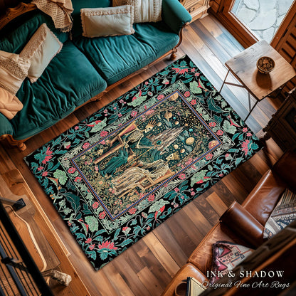 Gothic Regency Skeleton Area Rug | Celestial Crowned Witchy Whimsical Magic Fantasy Decor Fairytale Mystical Royal Lovers Baroque Accent |
